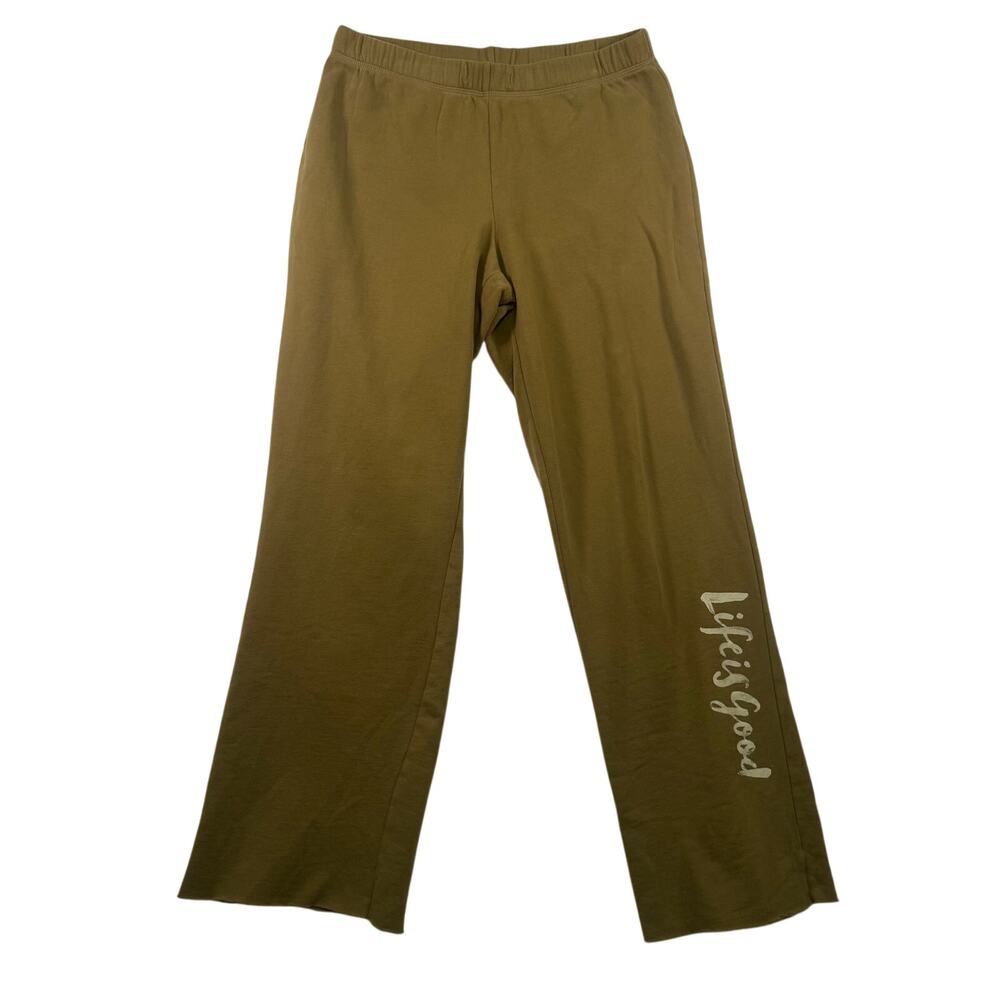 Life Is Good Women’s S Pull On Sweatpants Cotton Blend Green Wide Leg Athleisure